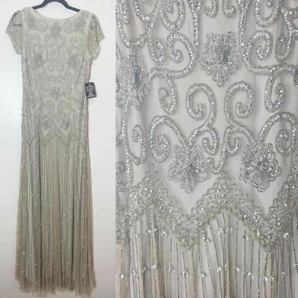 NWT PISARRO NIGHTS DRESS 8 GOWN SEQUIN BEADED FLORAL FLAPPER LONG MAXI EVENING - Picture 1 of 15